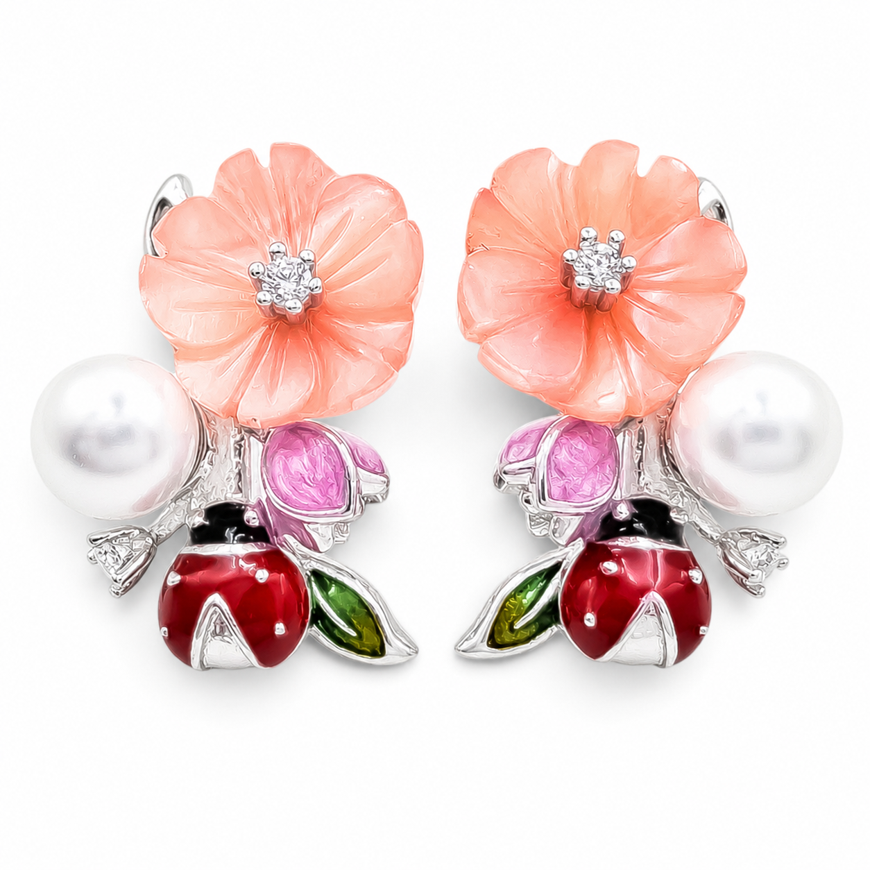 Set Flor Rosa Catarina Plata Ley 925