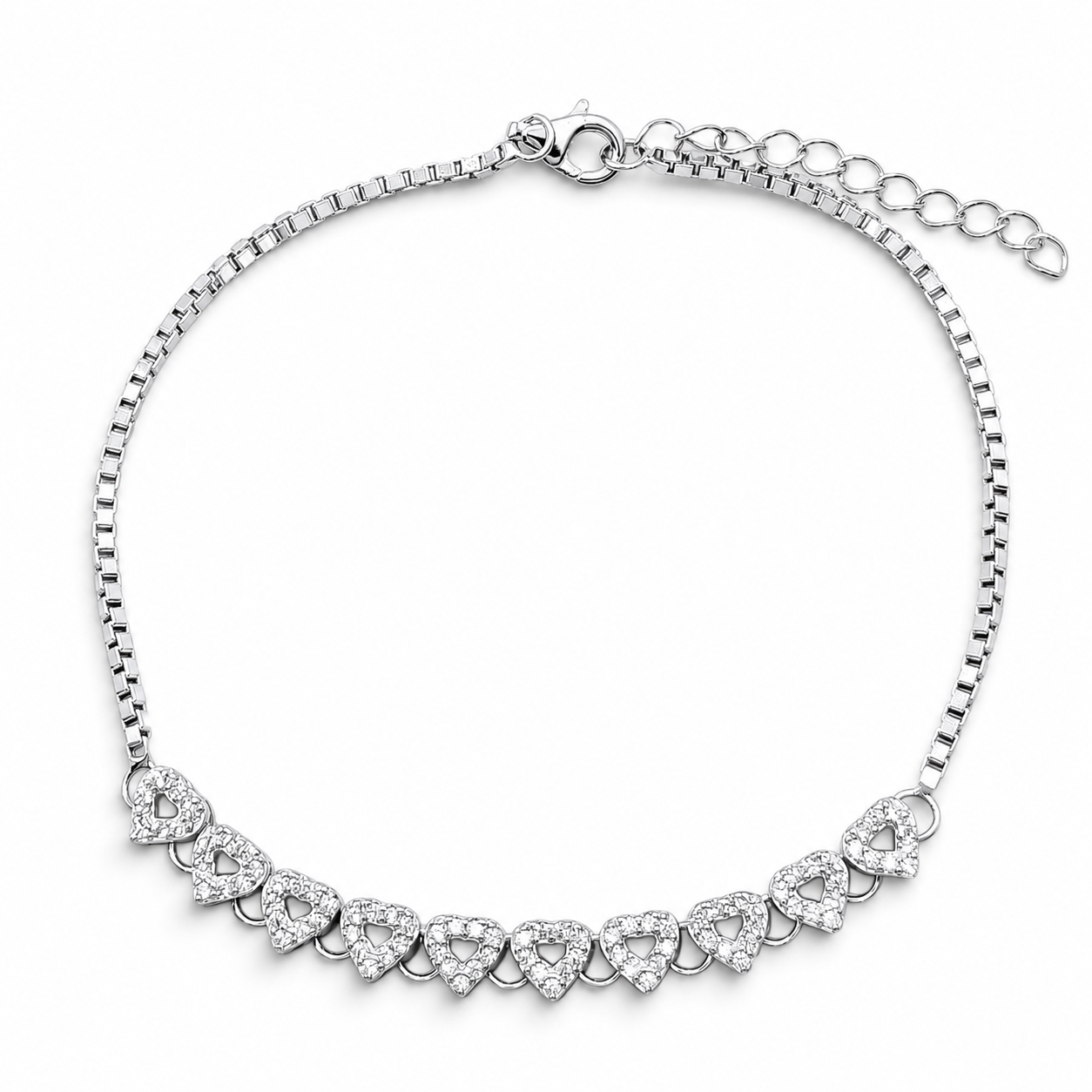 Pulsera Corazon Zirconia Plata Ley 925