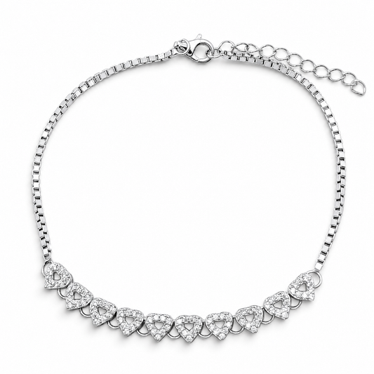 Pulsera Corazon Zirconia Plata Ley 925