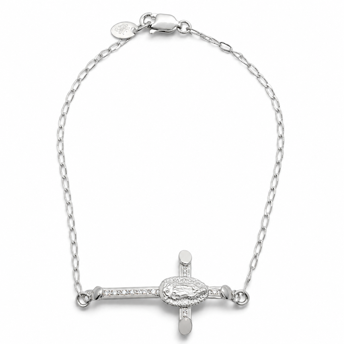 Pulsera Cruz Virgen Zirconia Plata Ley 925
