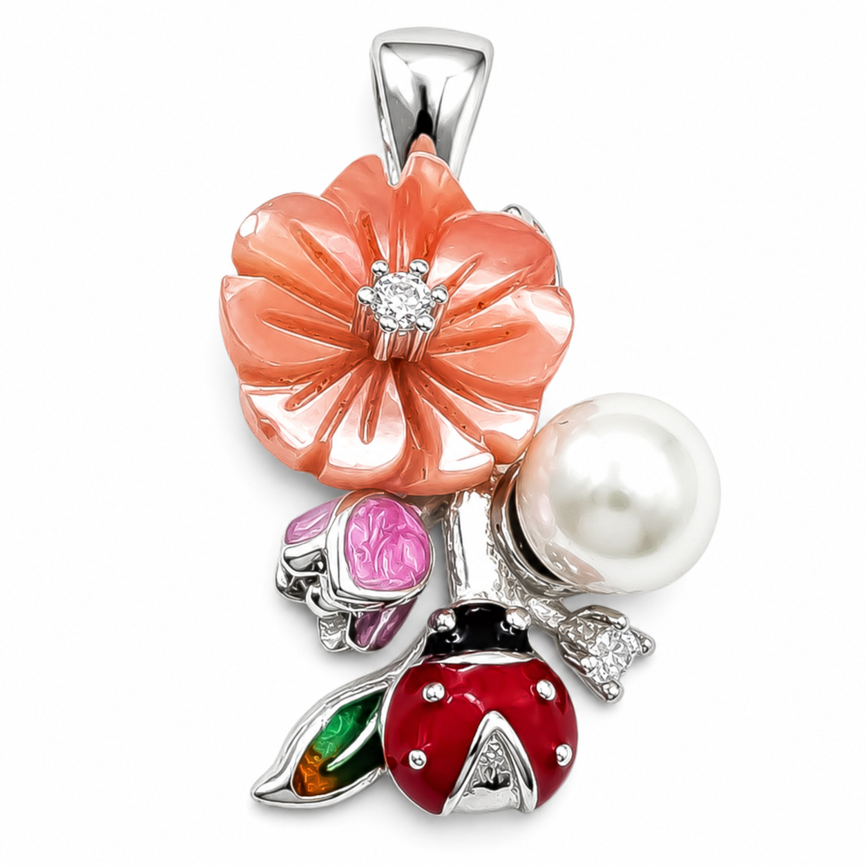 Set Flor Rosa Catarina Plata Ley 925