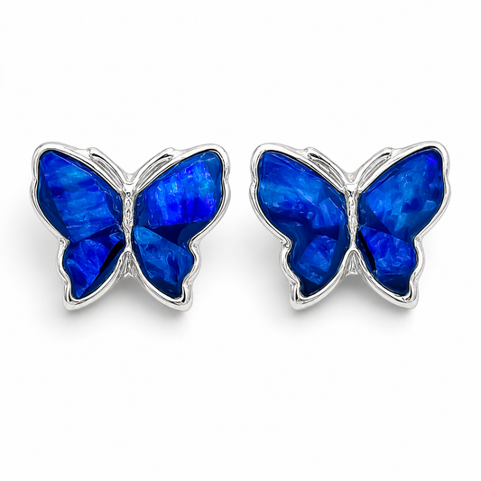 Arete Mariposa Azul Marino Plata Ley 925
