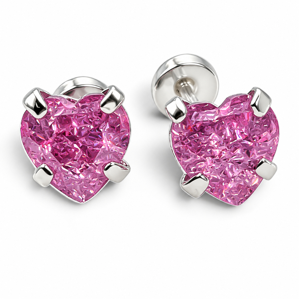 Broquel Corazon Rosa #4 Plata Ley 925