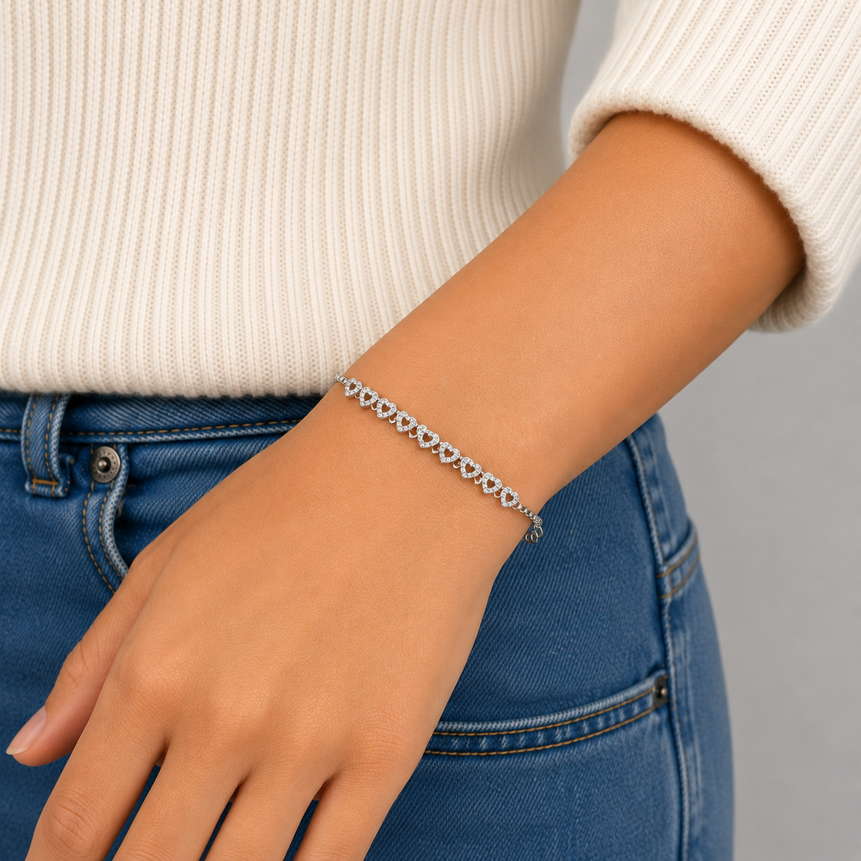 Pulsera Corazon Zirconia Plata Ley 925