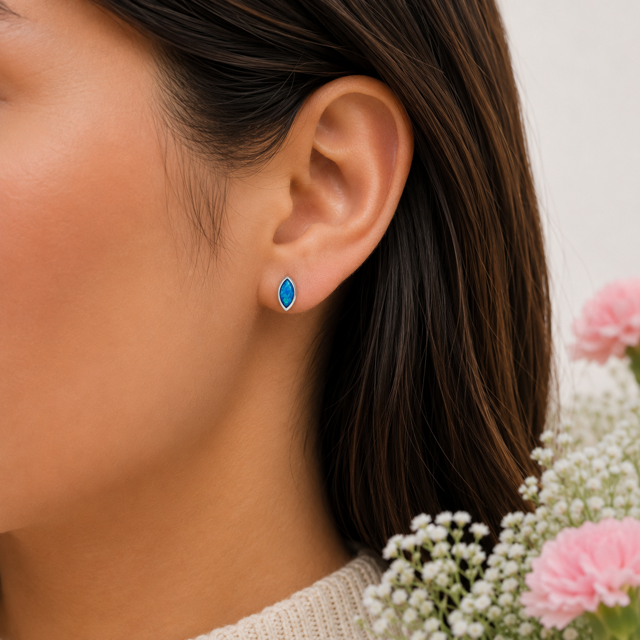 Arete Semilla Azul Plata Ley 925