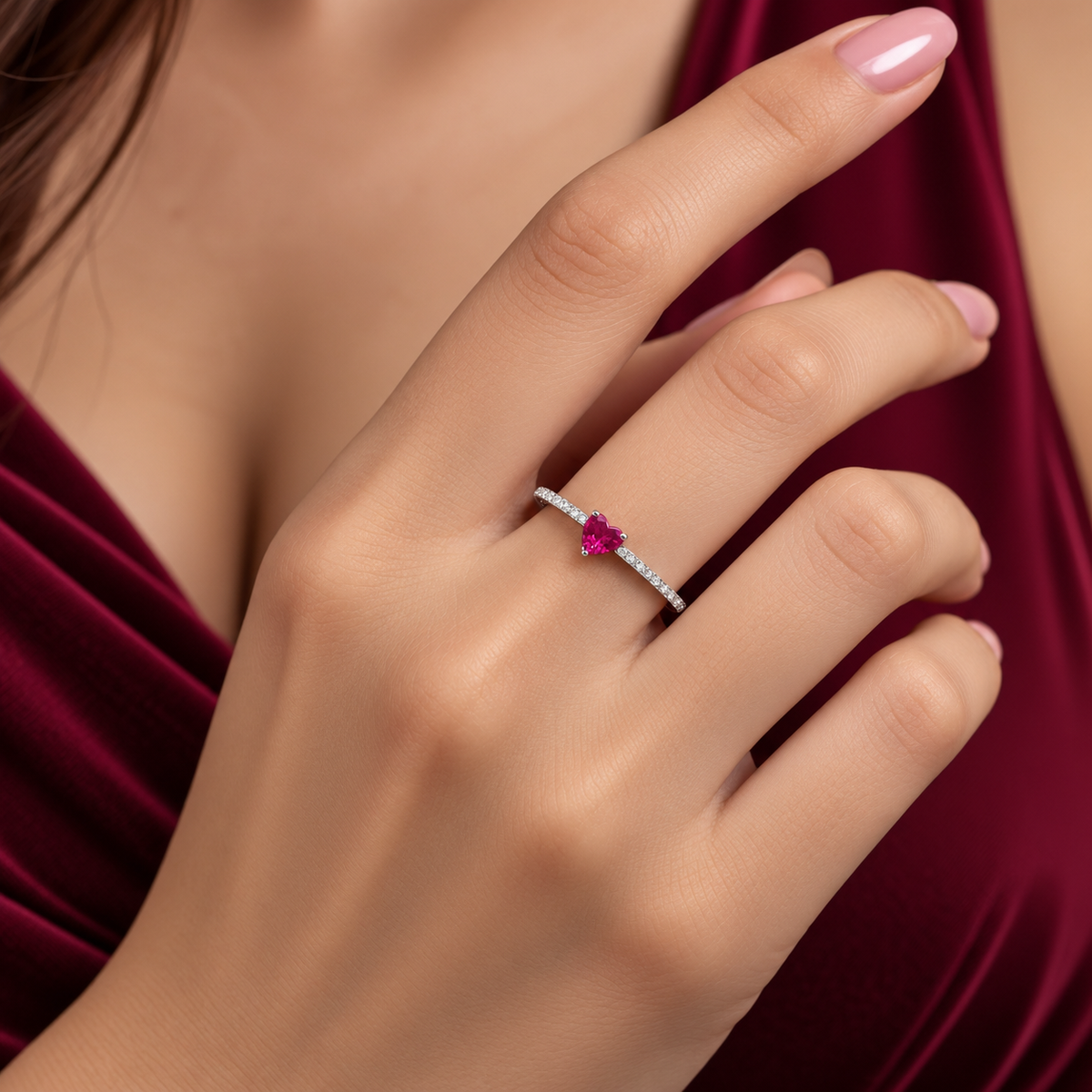 Anillo Corazon Rojo Plata Ley 925