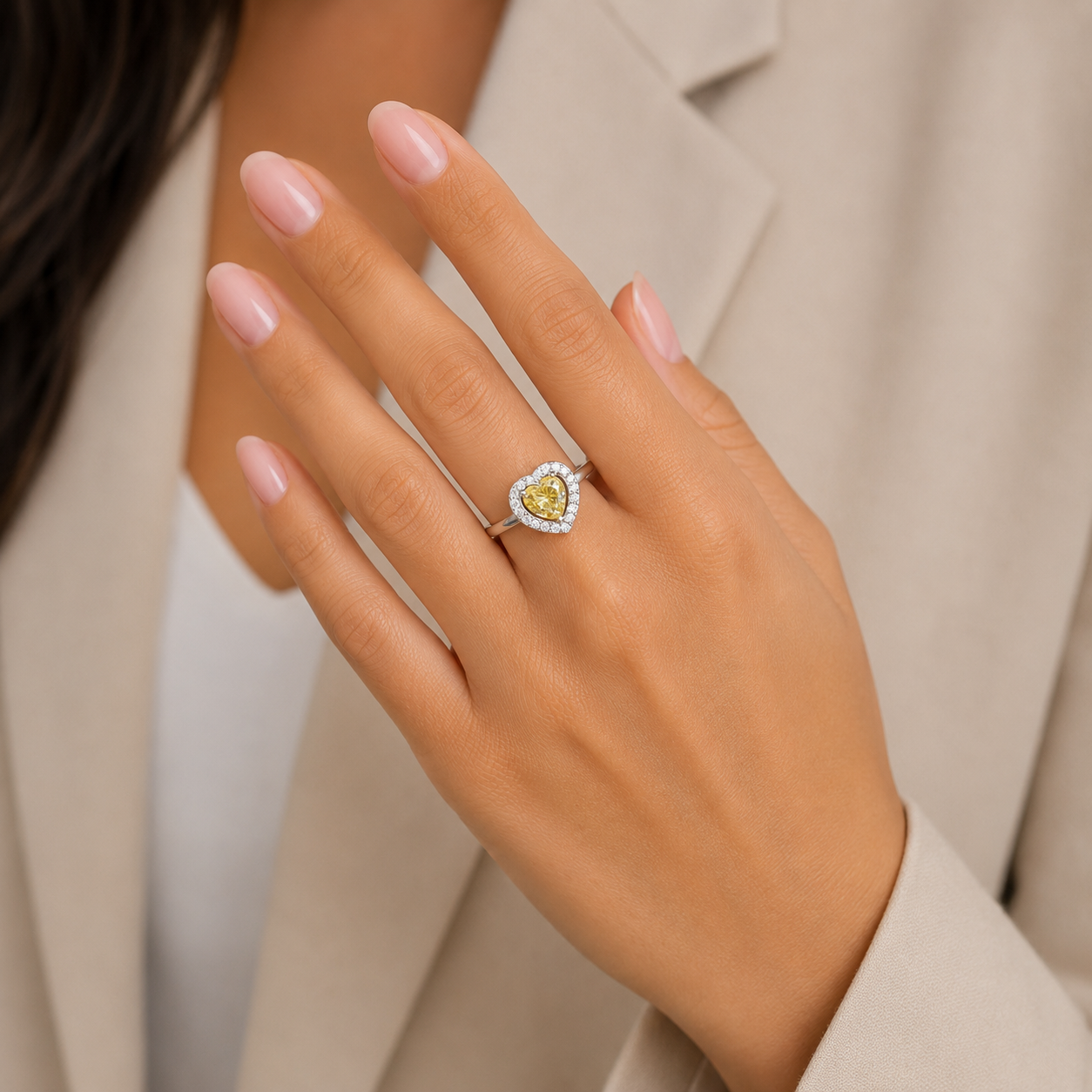 Anillo Corazon Liso Amarillo Plata Ley 925