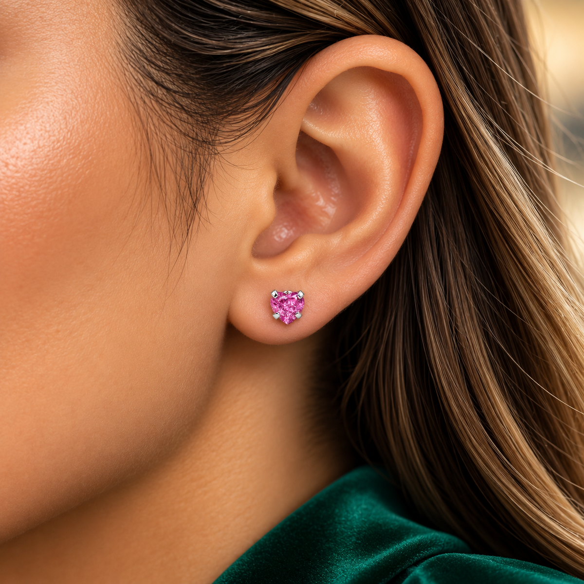 Broquel Corazon Rosa #4 Plata Ley 925