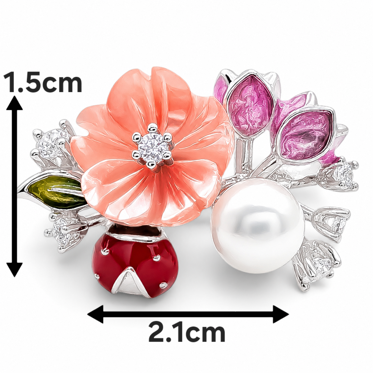 Set Flor Rosa Catarina Plata Ley 925