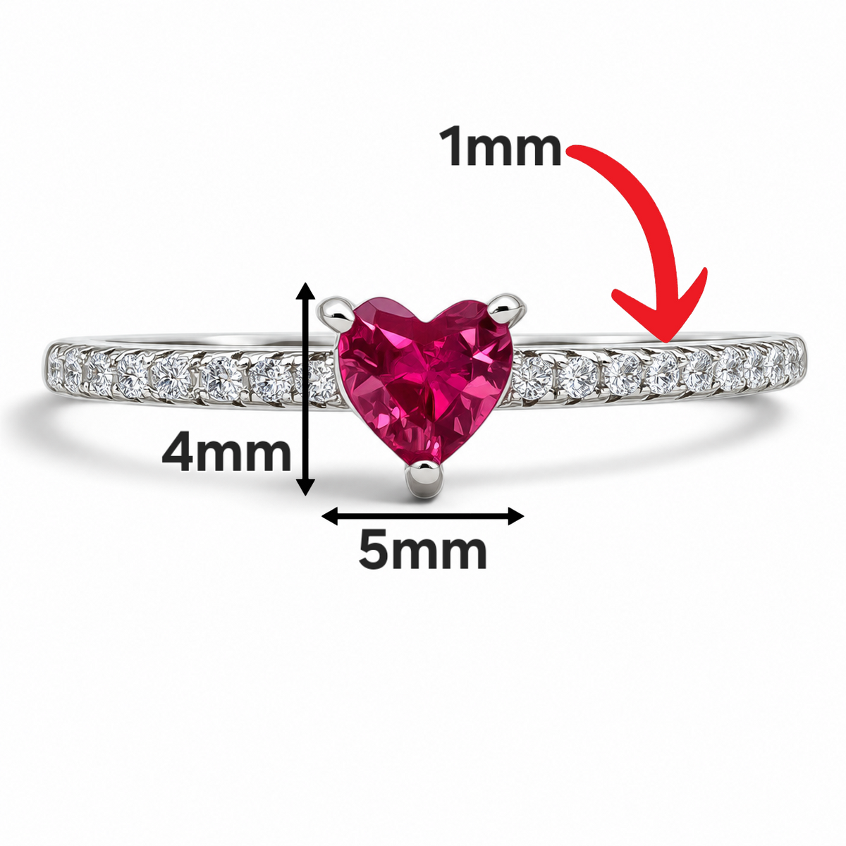 Anillo Corazon Rojo Plata Ley 925