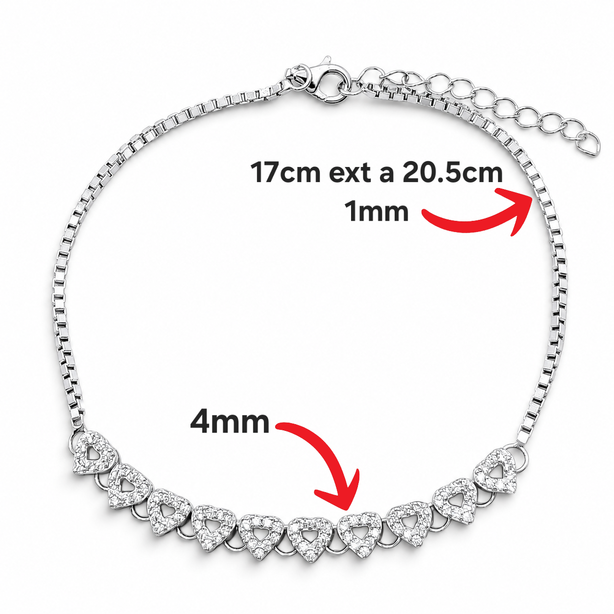 Pulsera Corazon Zirconia Plata Ley 925