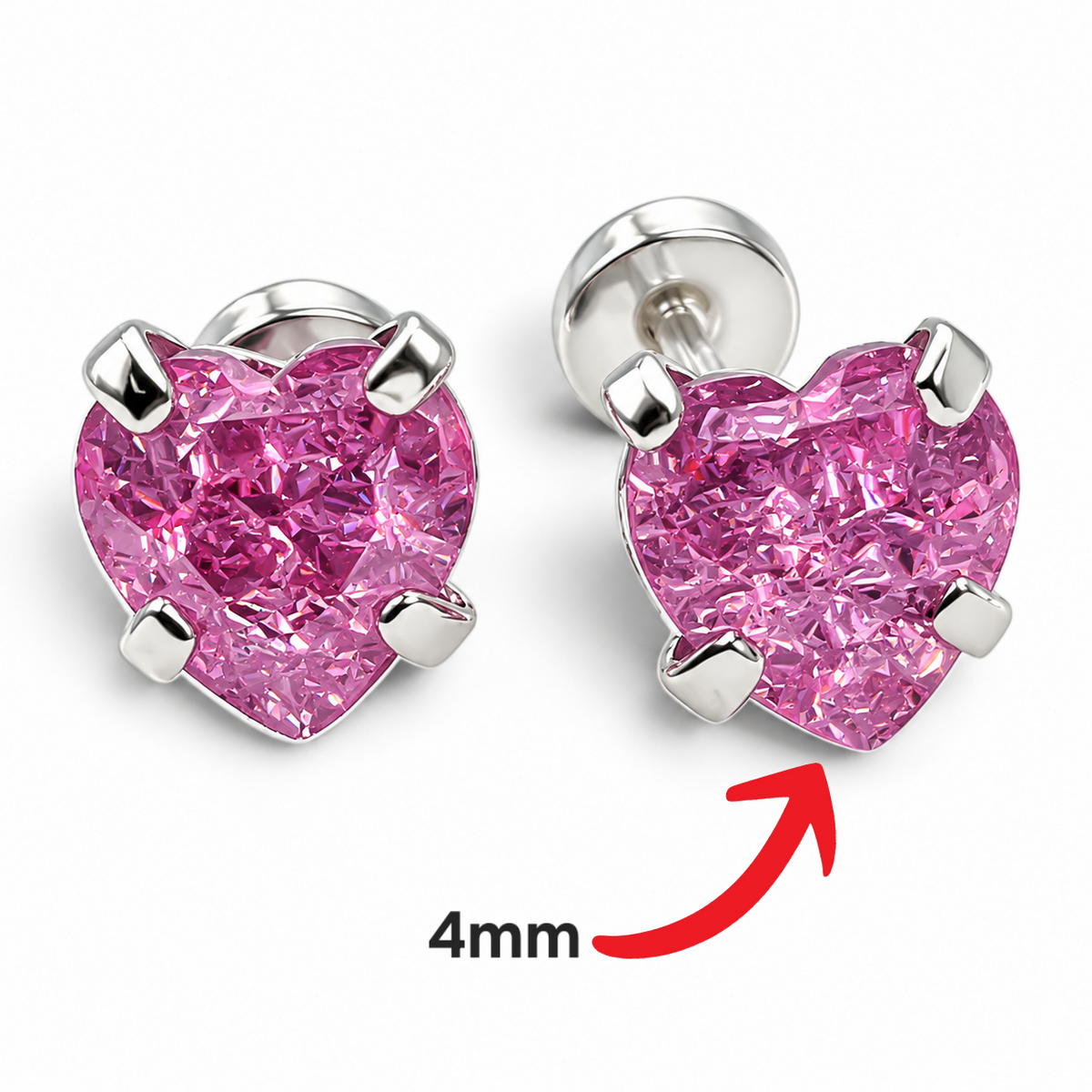 Broquel Corazon Rosa #4 Plata Ley 925