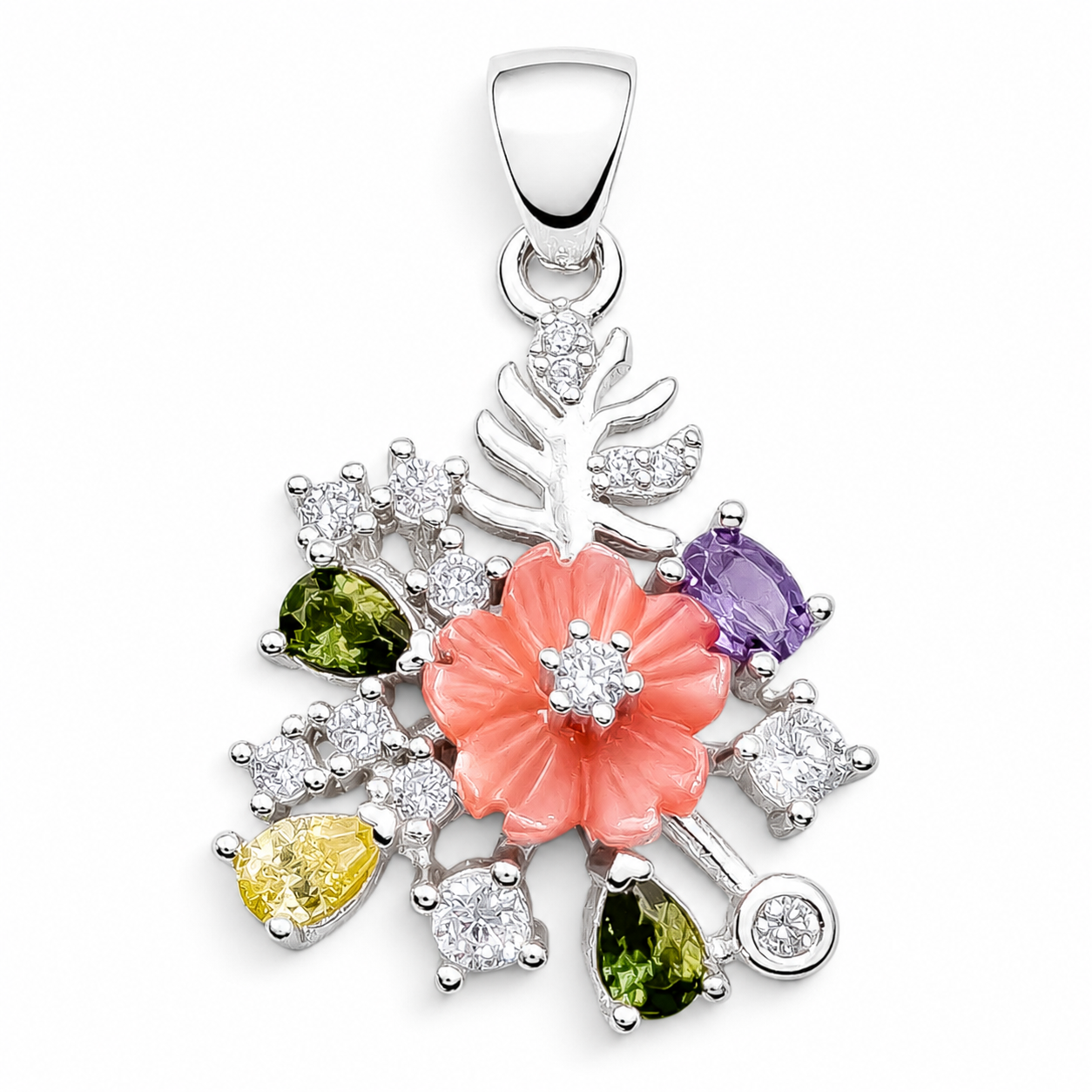 Set Flor Rosa Chica Plata Ley 925