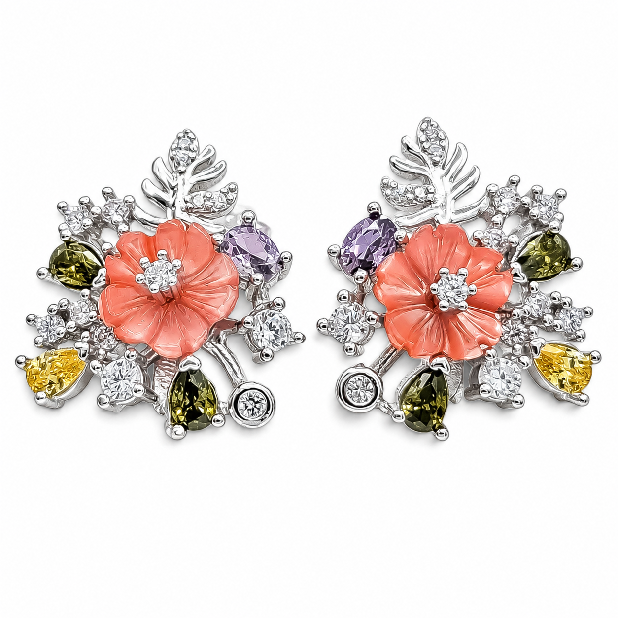 Set Flor Rosa Chica Plata Ley 925