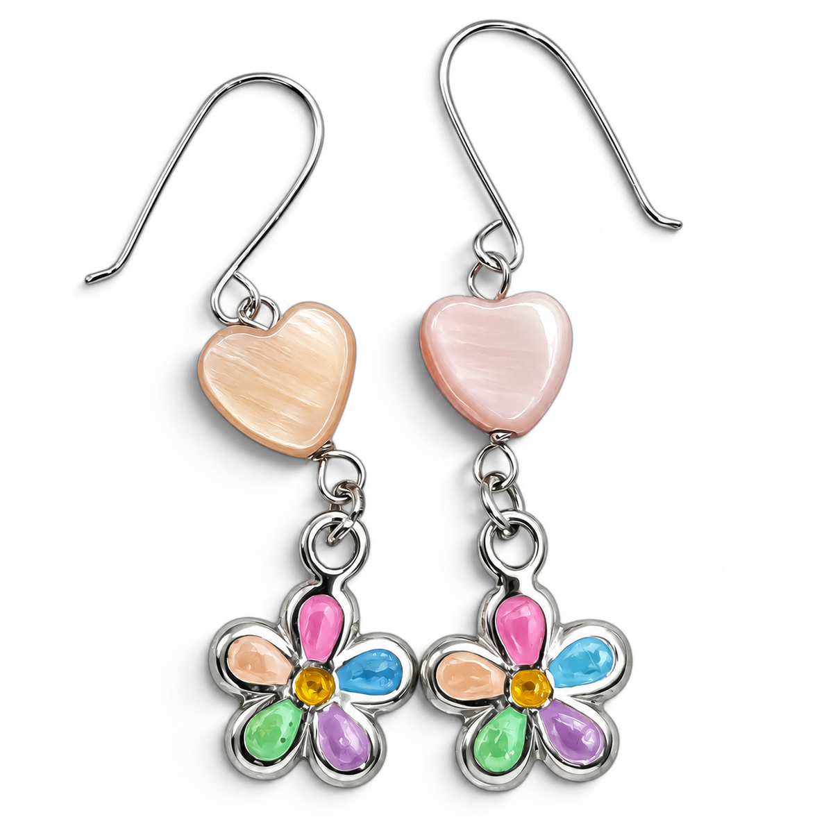 Arete Flor Multicolor Plata Ley 925