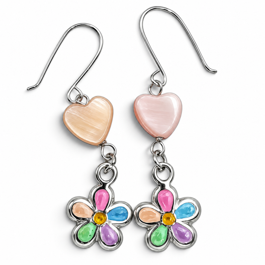 Arete Flor Multicolor Plata Ley 925