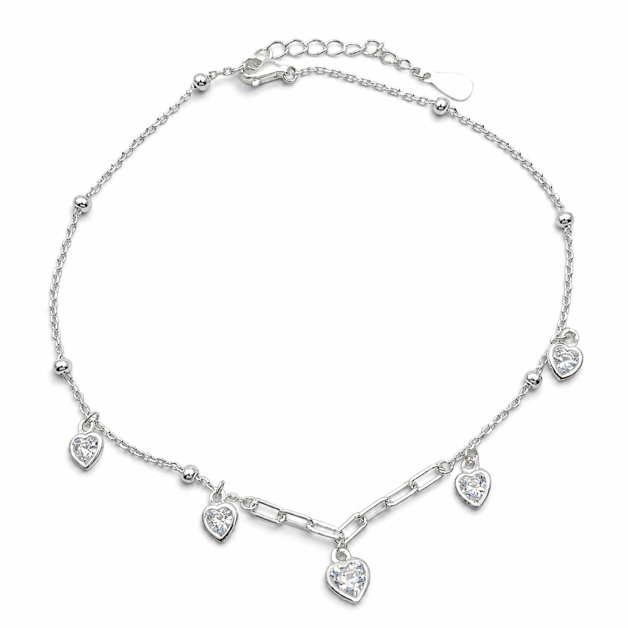 Pulsera Corazones Zirconia Plata Ley 925