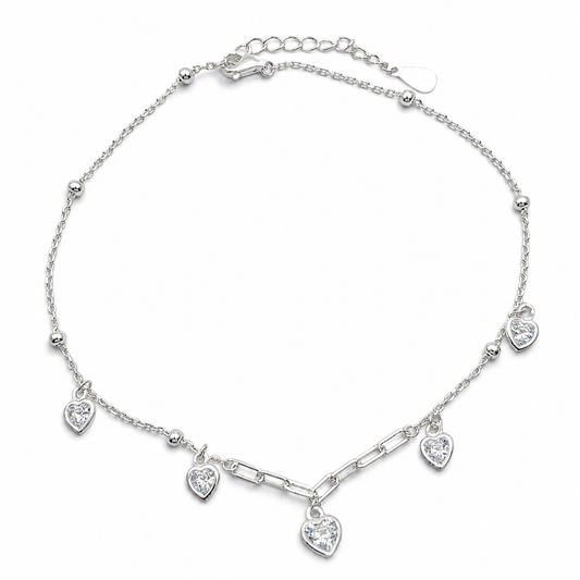 Pulsera Corazones Zirconia Plata Ley 925