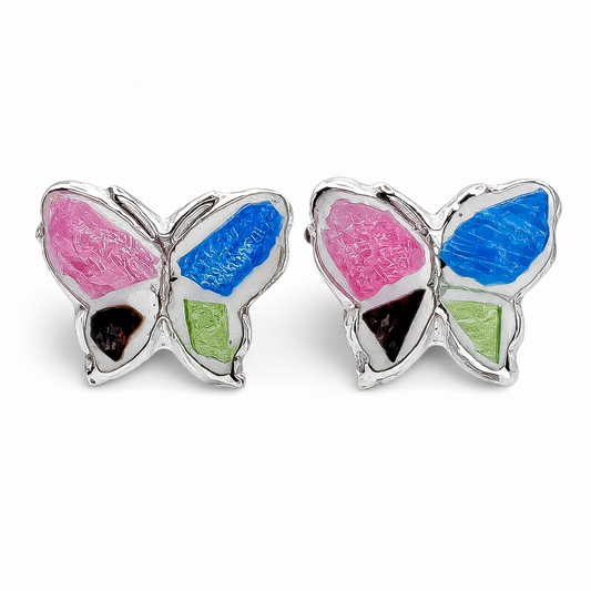 Arete Mariposa Multicolor Plata Ley 925