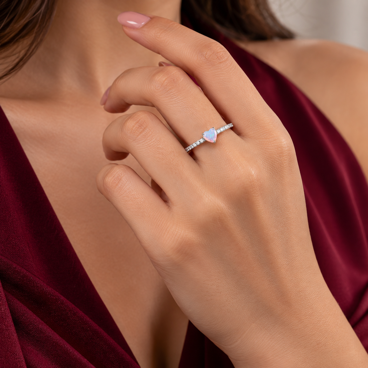 Anillo Corazon Opalo Plata Ley 925