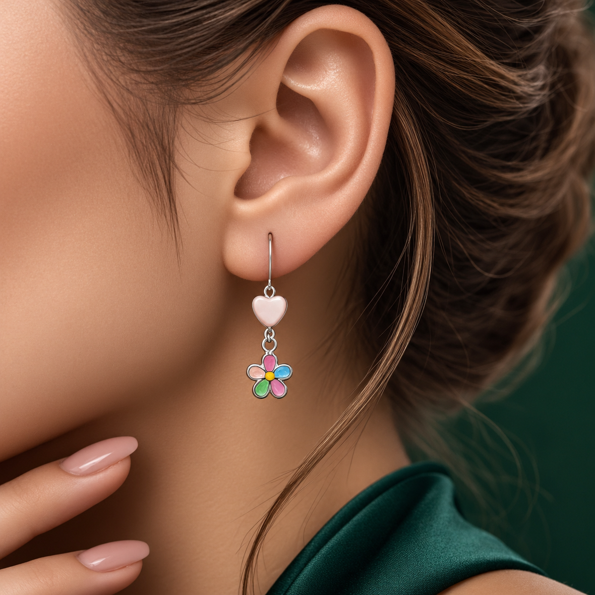 Arete Flor Multicolor Plata Ley 925