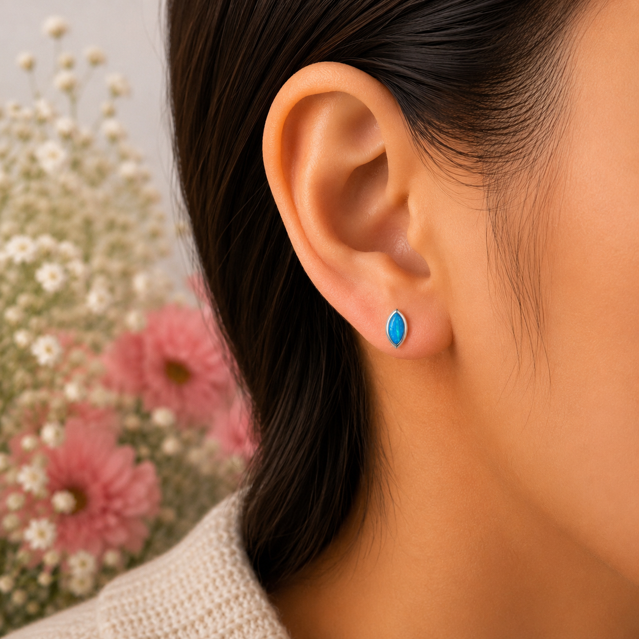 Arete Semilla Aqua Plata Ley 925