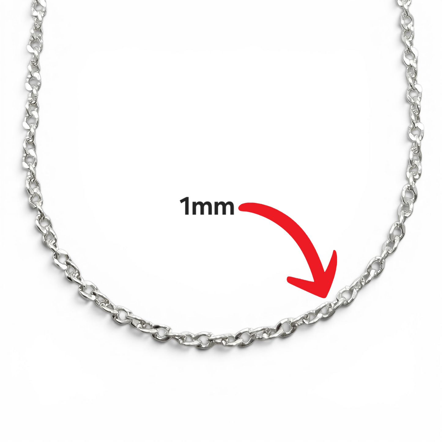 Cadena Argollas 1mm Plata Ley 925