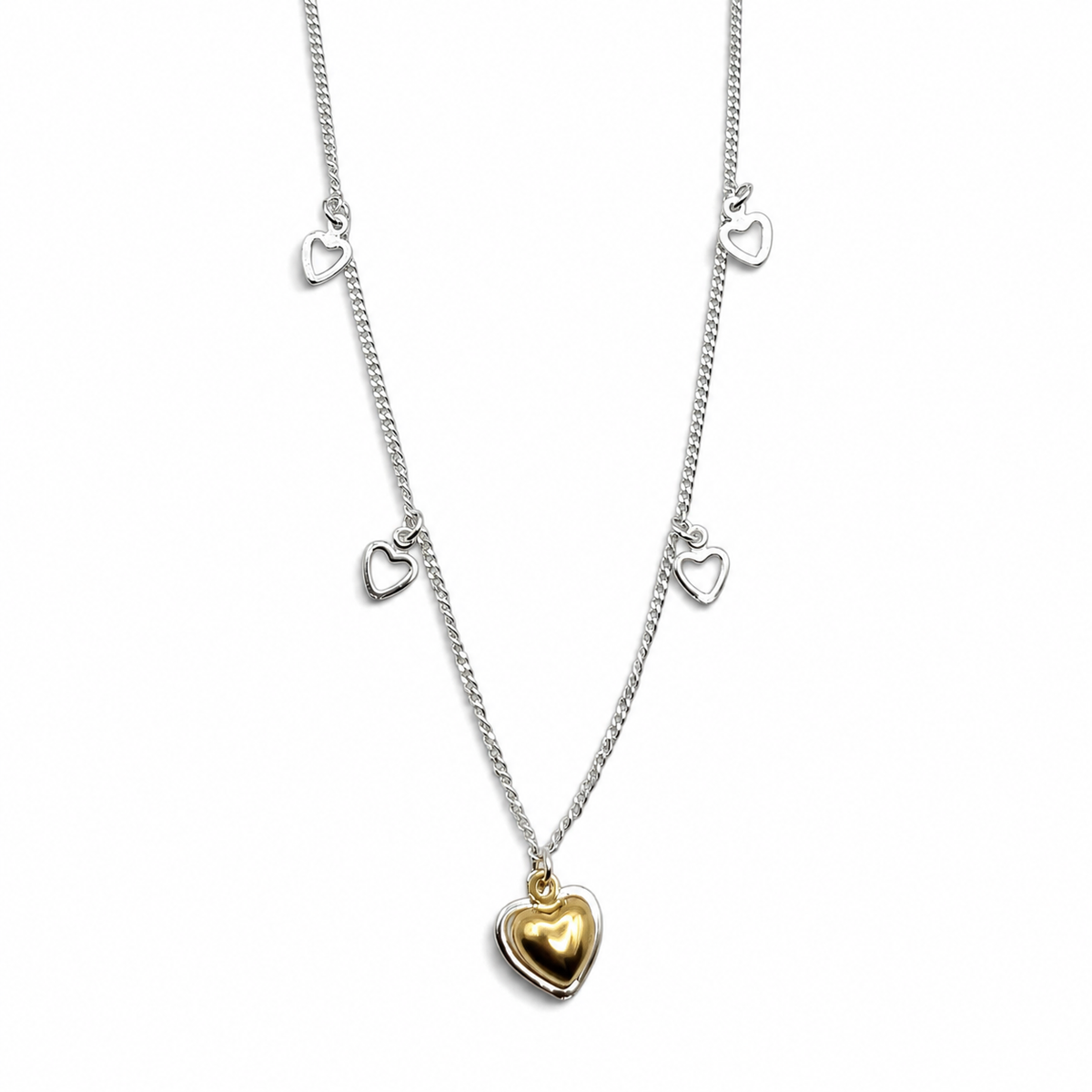 Collar Corazon Dorado Plata Ley 925