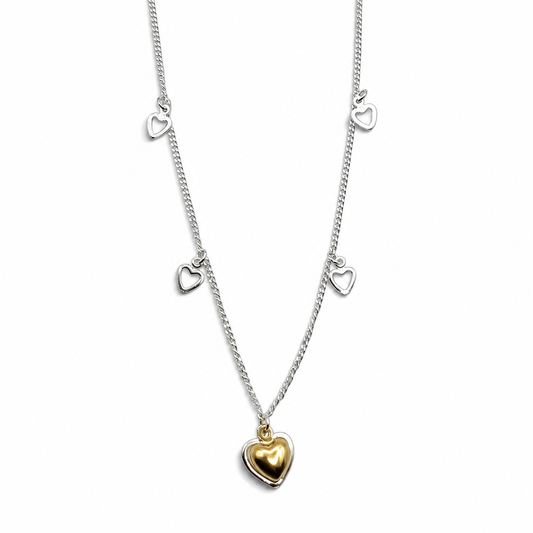 Collar Corazon Dorado Plata Ley 925