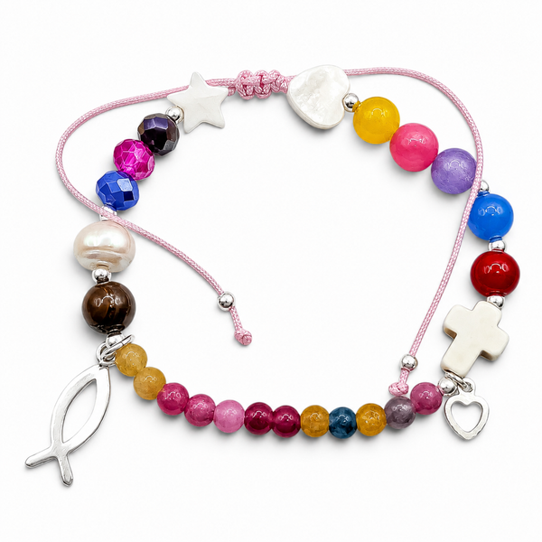 Pulsera Rosa Historia Jesus Plata Ley 925