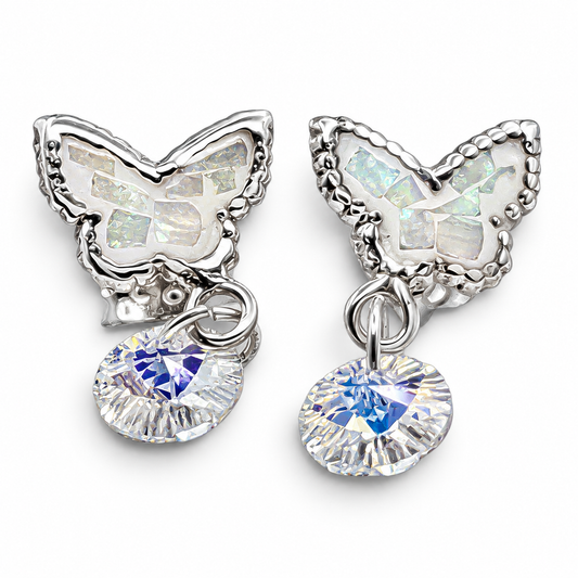 Arete Mariposa Blanco Plata Ley 925