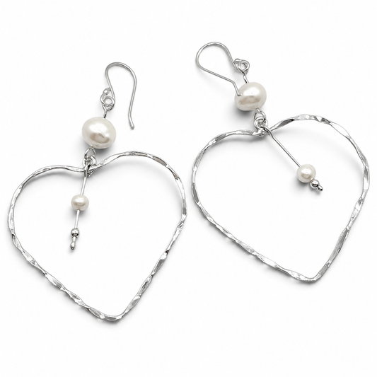 Arete Corazon Perla Plata Ley 925