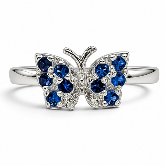 Anillo Mariposa Azul Plata Ley 925
