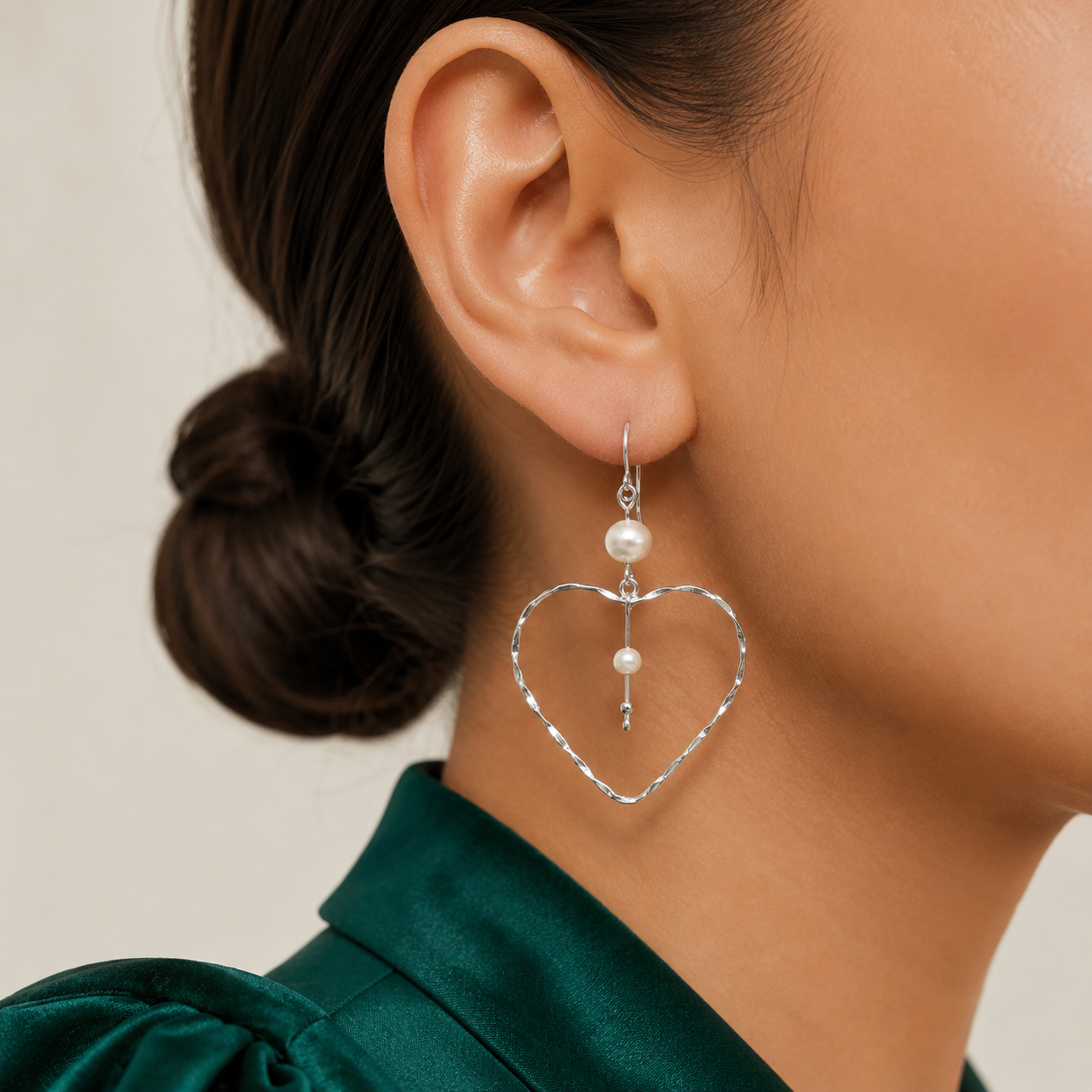Arete Corazon Perla Plata Ley 925