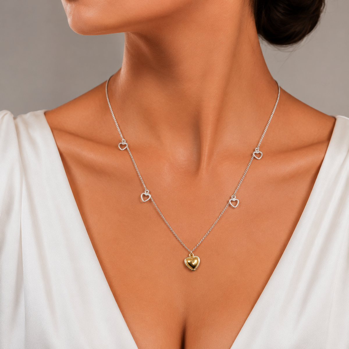 Collar Corazon Dorado Plata Ley 925