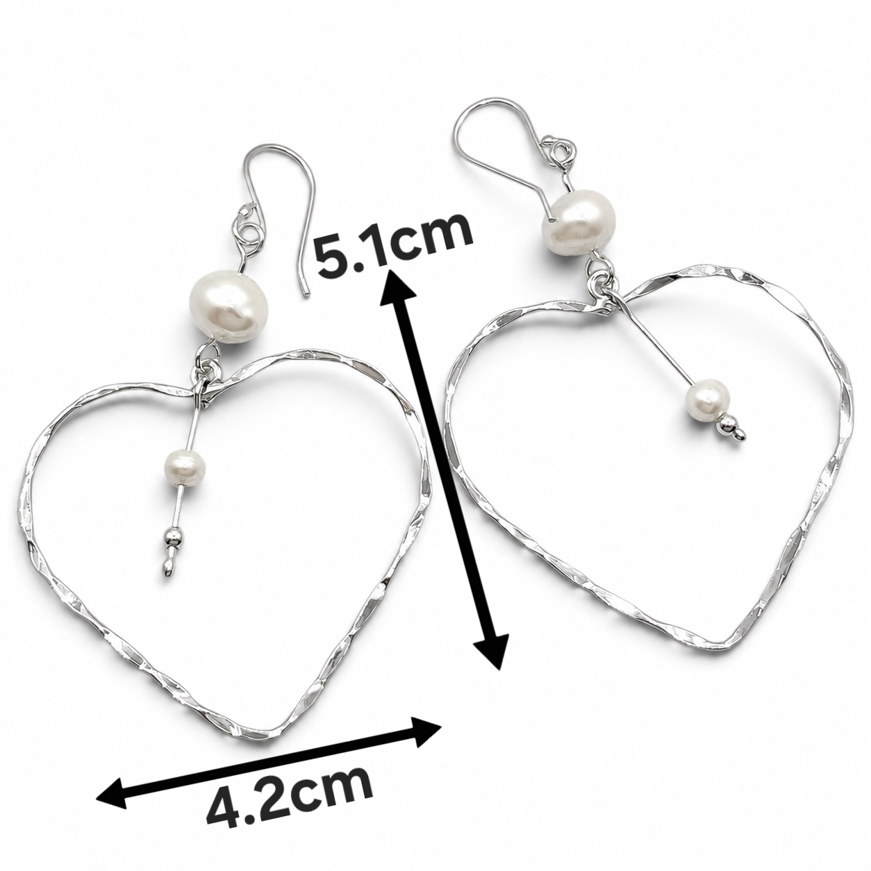 Arete Corazon Perla Plata Ley 925