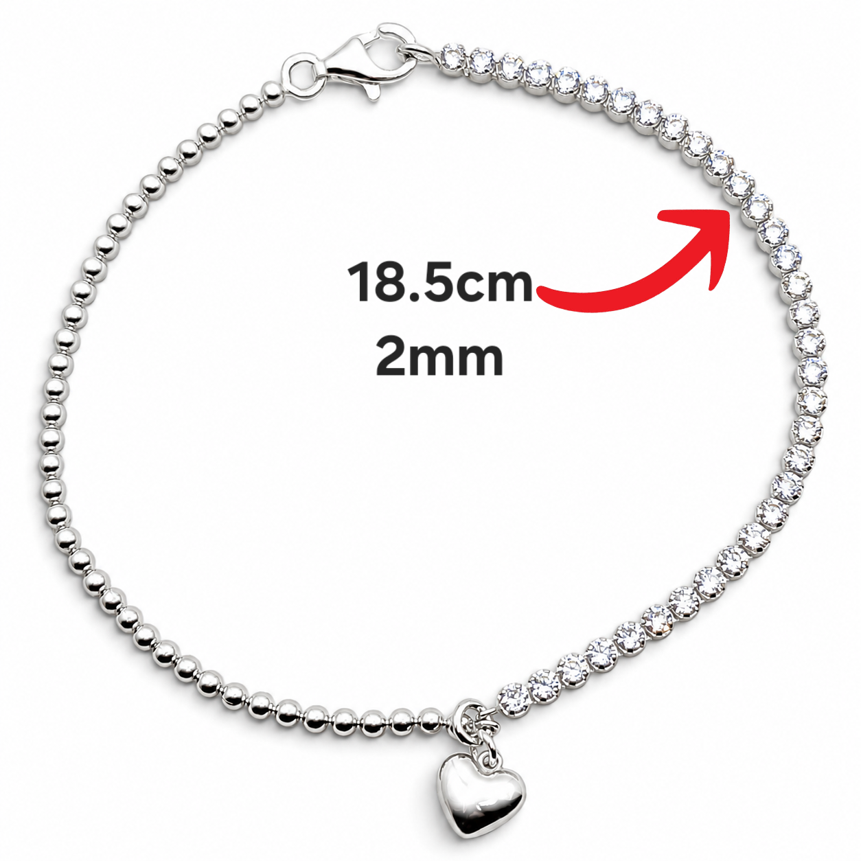 Pulsera Zirconia Corazon Bolitas Plata Ley 925