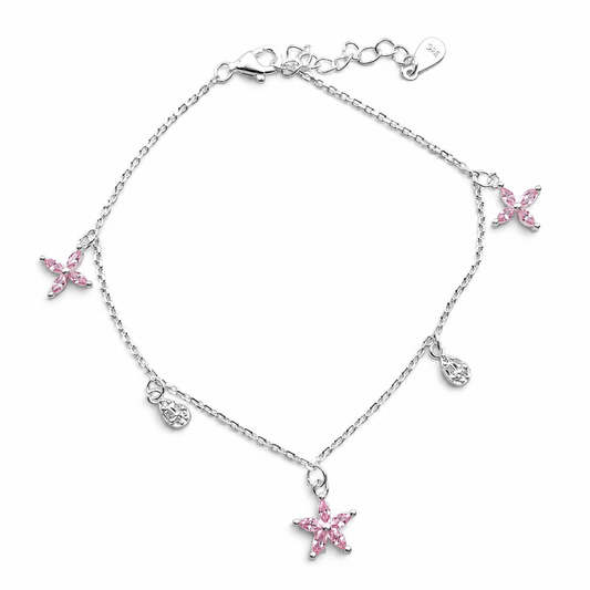 Pulsera Flor Rosa Plata Ley 925