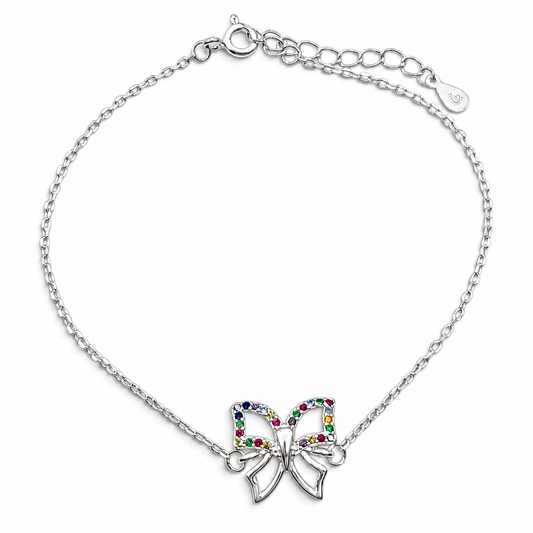 Pulsera Mariposa Multicolor Plata Ley 925