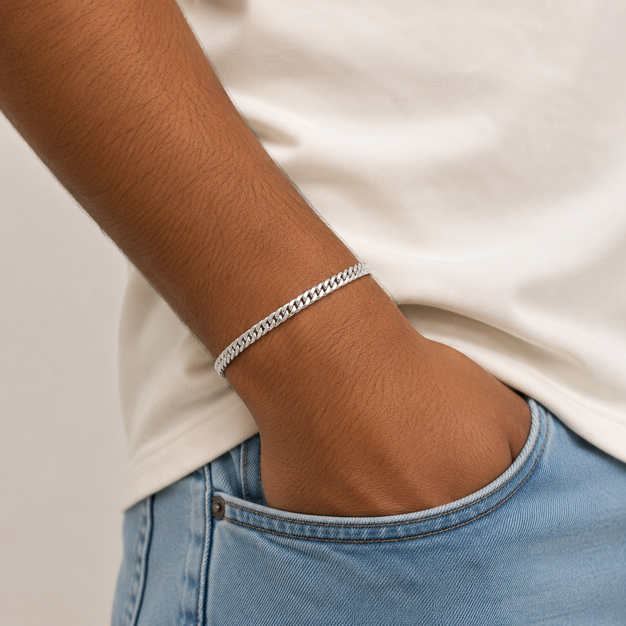 Pulso Cubano Doble 4mm Plata Ley 925