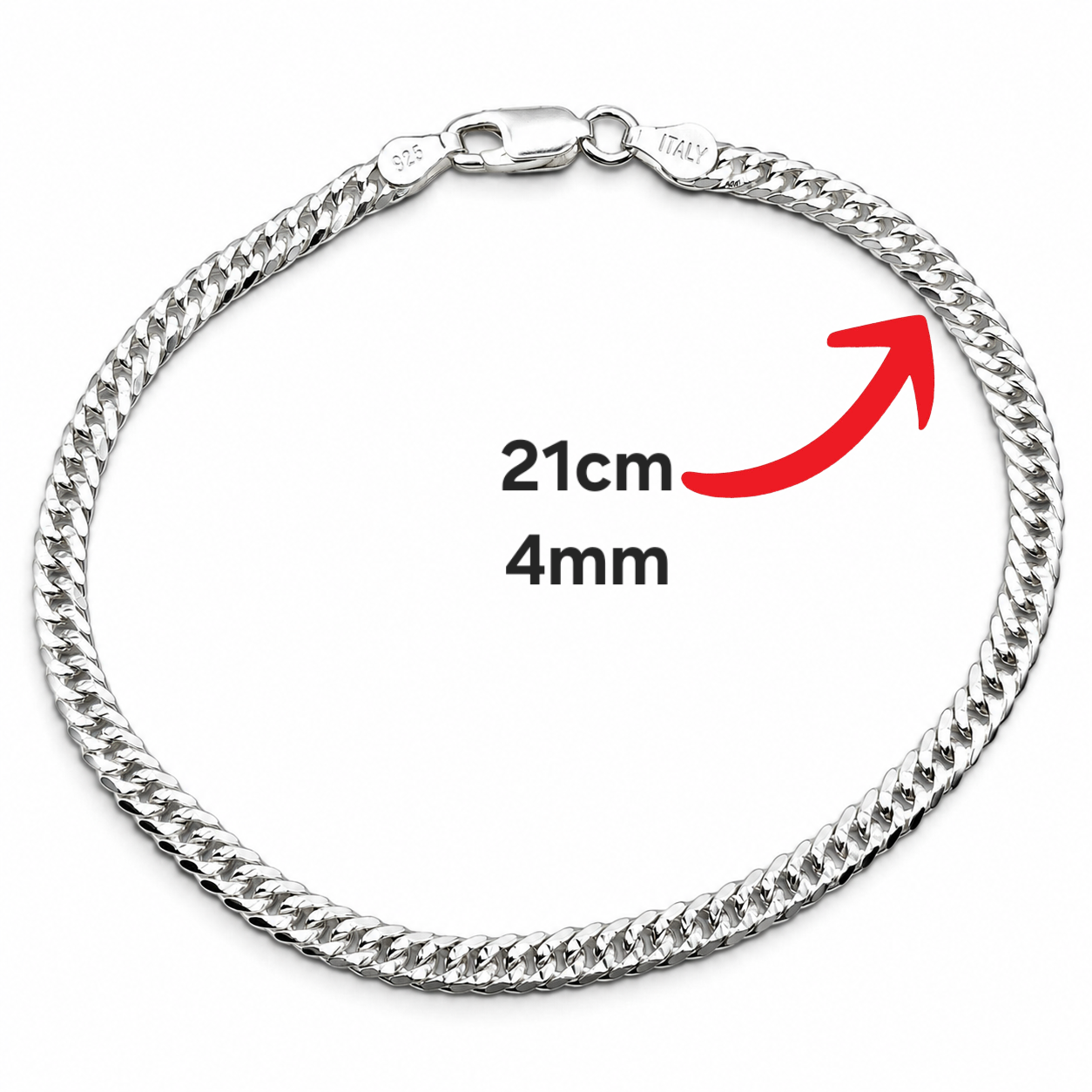 Pulso Cubano Doble 4mm Plata Ley 925
