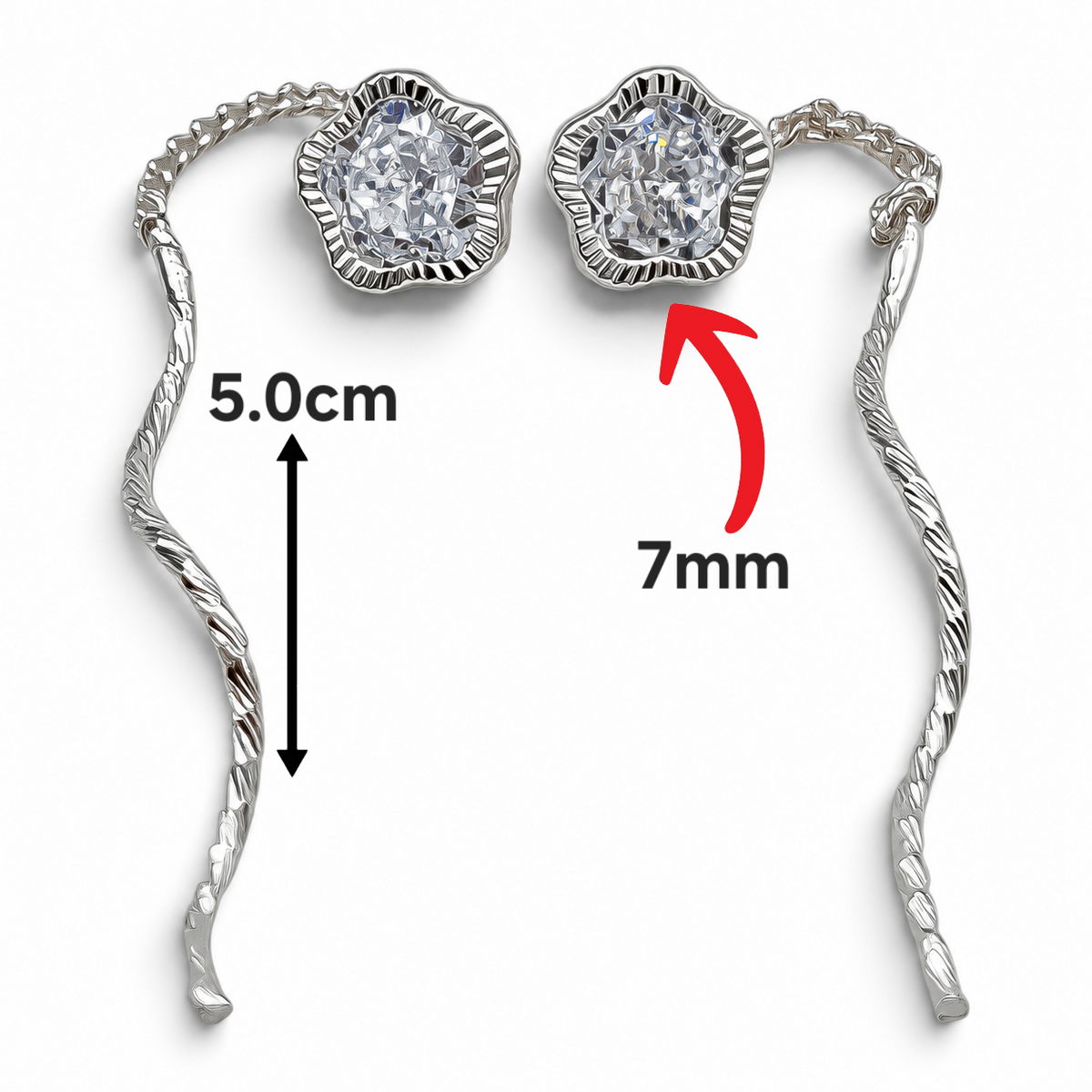Arete Largo Flor Diamantada Plata Ley 925