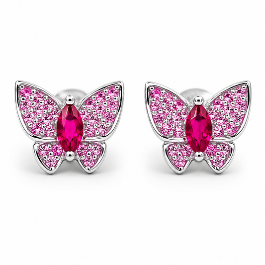 Arete Mariposa Roja Plata Ley 925