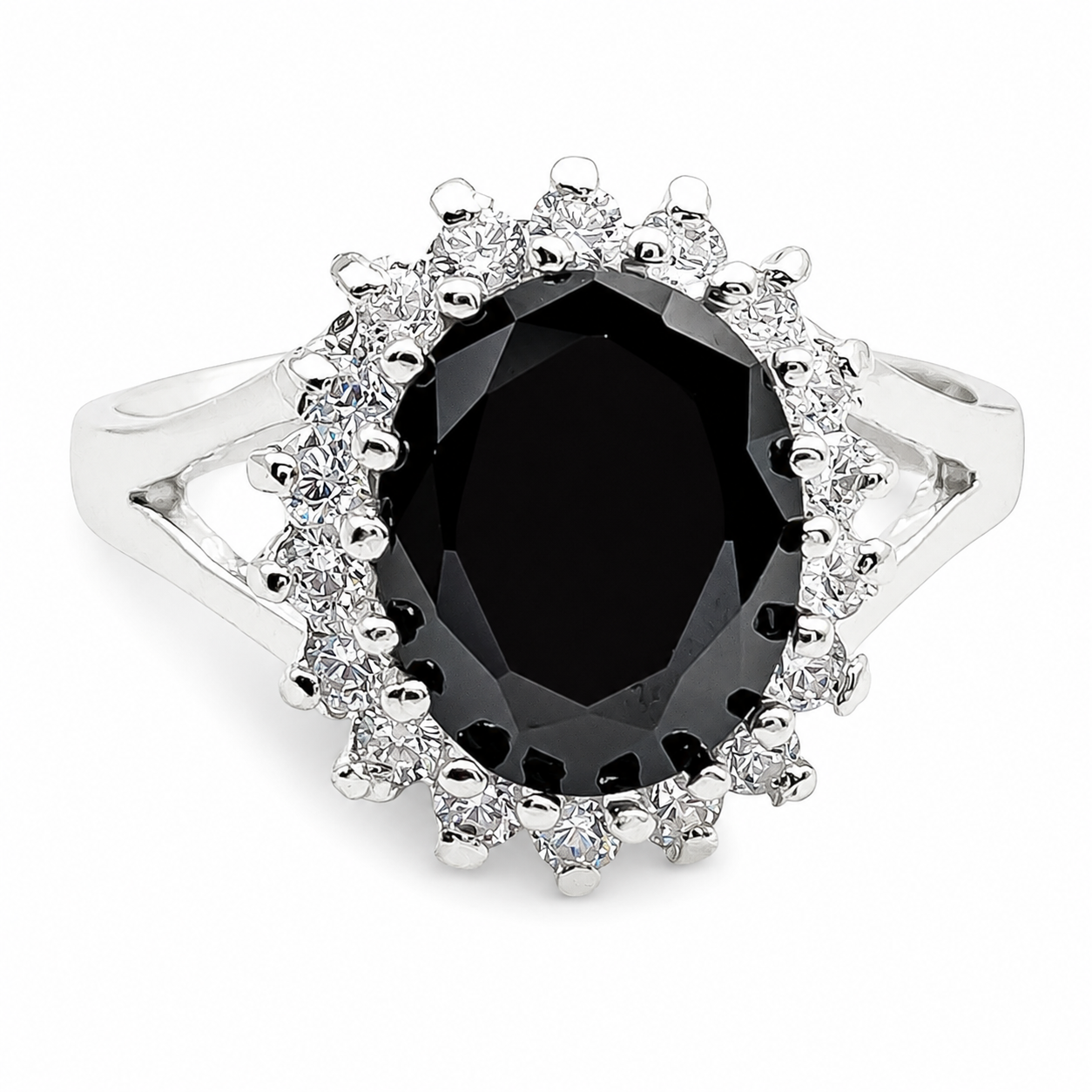 Anillo Zirconia Negra Plata Ley 925