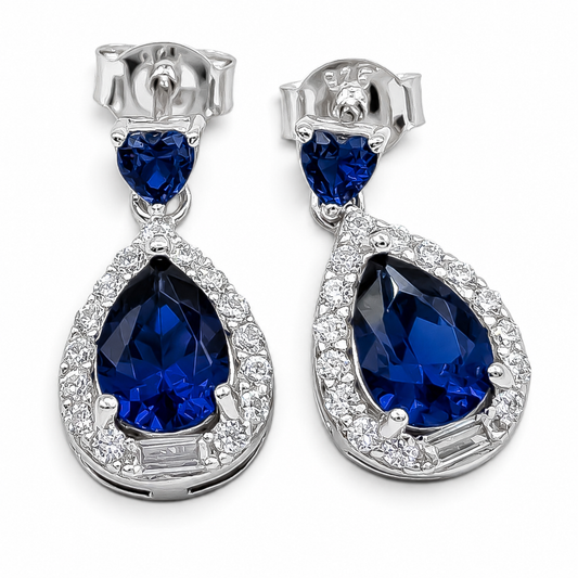 Arete Gota Azul Zirconia Plata Ley 925