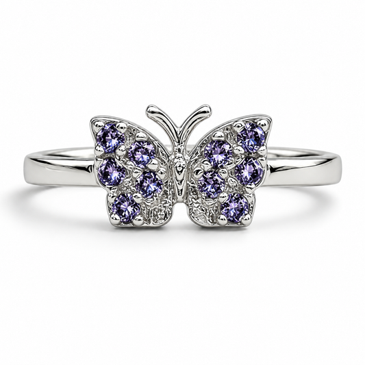 Anillo Mariposa Lila Plata Ley 925