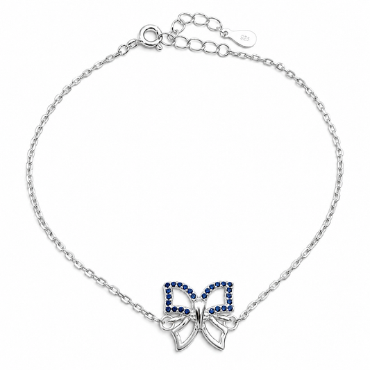 Pulsera Mariposa Azul Plata Ley 925