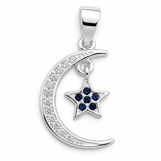 Dije Luna Estrella Azul Plata Ley 925