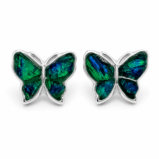Arete Mariposa Verde Plata Ley 925
