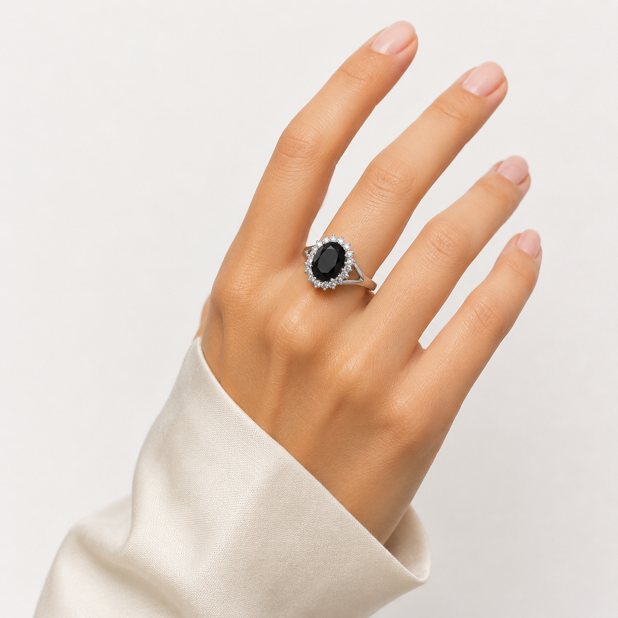 Anillo Zirconia Negra Plata Ley 925